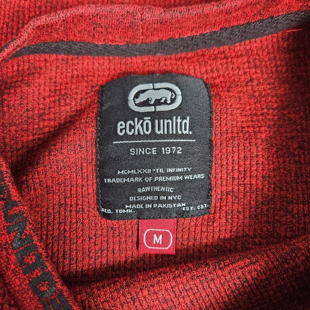 Ecko Unltd Mens M Thermal Knit Shirt Waffle Crewneck Long Sleeve Red Streetwear - Picture 3 of 9